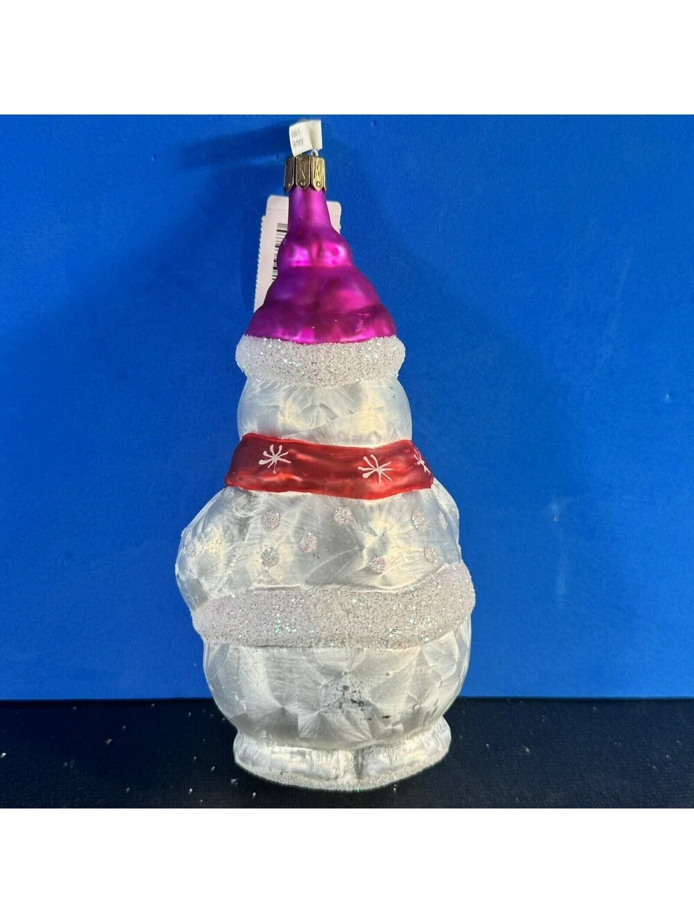 Neiman Marcus Snowman Blown Glass Christmas Tree Holiday Ornament 6” Germany